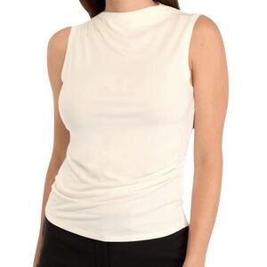 Calvin Klein Women's Sleeveless High Mock-Neck Side-Ruched Top in Cream